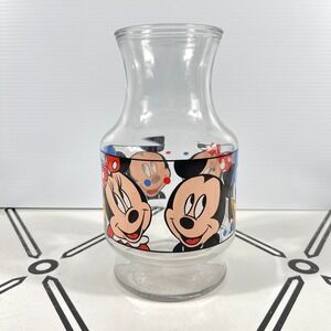 Vintage Walt Disney Company Mickey Minnie Donald Duck Glass Carafe Vase USA Made
